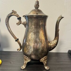 Vintage Silver-Plated Ornate Footed Teapot with Floral Details